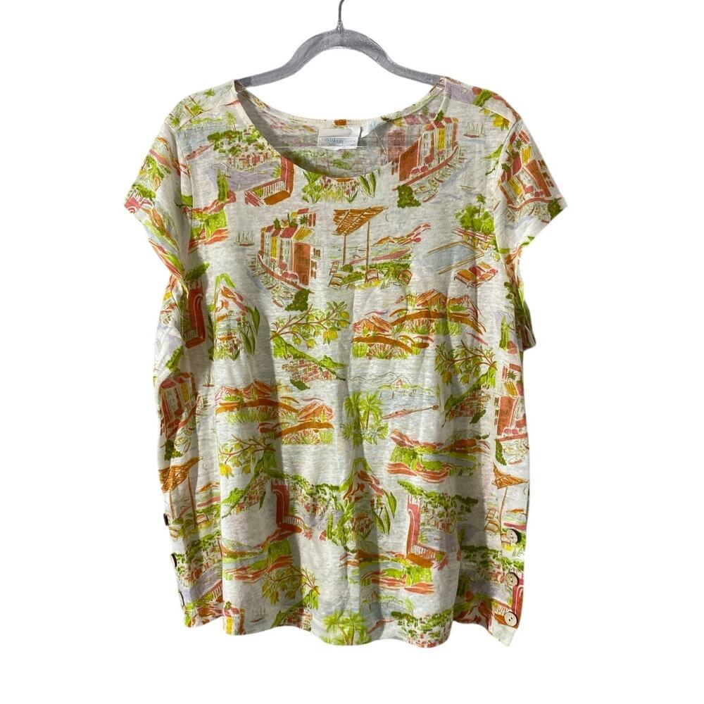 Cynthia Rowley Linen Novelty Print T-shirt Sz L NWOT